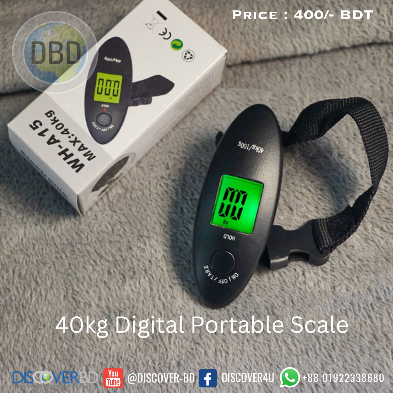 40 kg Portable Digital Luggage Scale DiscoverBD